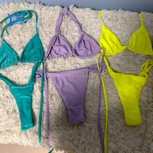 2025 Velours Bikini Personnalisé Usine Conception Beachwear Perles Bikinis Sexy Draw String Bikini Maillots De Bain - Product Image 4