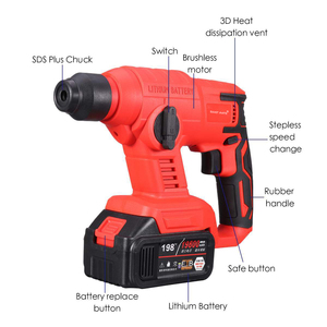 Marteau perforateur sans fil industriel 3 en 1 multifonctionnel, perceuse à percussion sans balais au lithium, 4800 bpm - Product Image 1