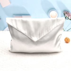 Custom Logo Printed <b>White</b> Double Satin <b>Envelope</b> Flap Jewelry Pouch With Button Soft Silk Hair Handbag Lingerie Storage Dust Bag - Product Image 2