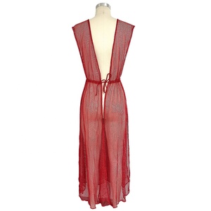 Costume da bagno in rete copri costume da bagno con scollo a v profondo costume da bagno da spiaggia BEIGE rosso da donna - Product Image 2