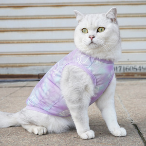 Chaleco Antidesprendimiento para Gatos, Malla Fina de Verano, Blanco con Diseño de Cara Sonriente Morada y Rosa, para Gatos Británicos de Pelo Corto, Ragdoll y Gatos Azules - Product Image 3