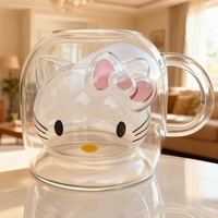 Mug en verre borosilicate à double paroi sous vide Hello Kitty - Résistant à la chaleur, mignon, transparent, sans pied, sans couvercle, avec poignée pour la maison
