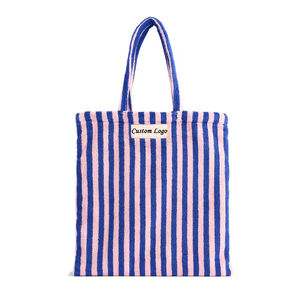 Grand sac fourre-tout en toile <span class=keywords><strong>de</strong></span> coton personnalisé à rayures, durable, pour femmes, idéal pour le shopping et les voyages - Product Image 1