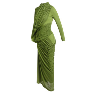 A11575 2026 Abiti Lunghi Casual Verde Ramadan con Pieghe in Rete Elastica, <span class=keywords><strong>Maniche</strong></span> <span class=keywords><strong>Lunghe</strong></span>, Tessuto Lavabile - Product Image 5