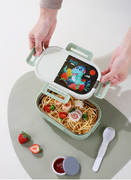 Boîte à lunch portable en acier inoxydable 304 à double compartiment, compatible micro-ondes, motif lapin et ours de dessin animé pour étudiants, pour repas, salades, fruits et sauces