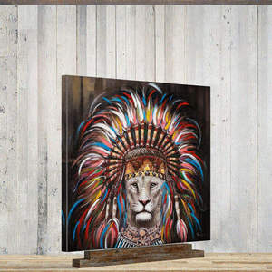 Peinture à l'huile moderne de lion animal peinte à la main, avec coiffe tribale colorée, sur toile, pour décoration murale de salon et de maison - Product Image 2