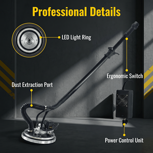 Ponceuse électrique sans balais 1200W pour plaques de plâtre avec aspiration, plateau de 430 mm, vitesse variable, sans poussière, éclairage LED, pour murs et plafonds - Product Image 4