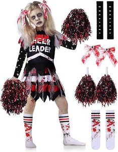 <span class=keywords><strong>Costume</strong></span> de pom-pom girl <span class=keywords><strong>zombie</strong></span> pour enfants, en spandex, tenue sanglante pour Halloween - Product Image 1