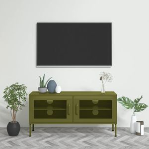Mobilier <span class=keywords><strong>moderne</strong></span> de salon <span class=keywords><strong>meuble</strong></span> TV en acier vert olive unité multimédia stéréo <span class=keywords><strong>Hifi</strong></span> support panneau design - Product Image 2