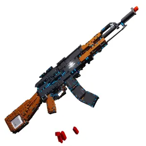 军用武器枪俄罗斯AK-47突击步枪技术陆军二战武器砖儿童电动玩具礼品积木套装