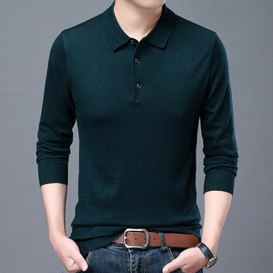 Autunno inverno esplosioni di <span class=keywords><strong>lana</strong></span> da <span class=keywords><strong>uomo</strong></span> per maglione <span class=keywords><strong>Polo</strong></span> tinta unita bavero lavorato a maglia camicia a fondo sottile formale per papà di mezza età - Product Image 5