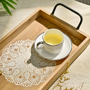 HOME Living Room Rustic Rectangle Wood Flower Carved <b>Tray</b> with Metal Handle - Product Image 6