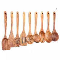 Ensemble de 9 ustensiles de cuisine en bois, porte-ustensiles de cuisine, pelle, cuillère, spatule, ustensiles de cuisine, ustensiles de cuisson