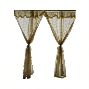 Cortinas de Doble Hoja con Diseño Calado, 2m x 2.5m, Patrón de Cuadrícula, Estilo Panel de Poliéster - Product Image 1