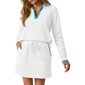 Fisoew Womens 2 Piece Outfit Long Sleeve Top Mini Skirt Casual Breathable <b>Set</b> All Seasons - Product Image 1