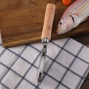 Double-Sided Stainless Steel Fish Scale Remover With Wood Handle Heavy Duty Commercial Fish Scaler Tool - Product Image 4