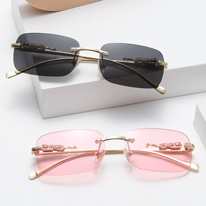 Gafas de sol sin montura con cabeza de leopardo, rectangulares, UV400, unisex, con marco de metal, tipo 3, YC009 - Product Image 4