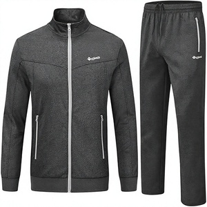 Sjolida Men's Grey Tracksuit Full <b>Zip</b> <b>Jogger</b> Set Solid Color Casual Sportswear <b>with</b> Side <b>Pockets</b> Regular Fit Autumn Wear - Product Image 1
