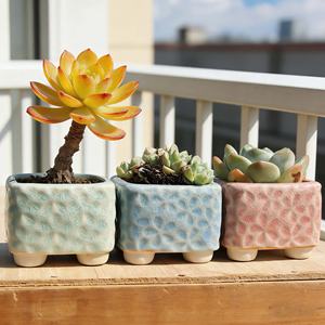 Maceta cuadrada de cerámica con efecto de grietas de hielo, transpirable, pequeña, para suculentas y cactus, para jardín. - Product Image 2