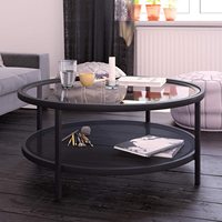 Table basse moderne en métal à 2 niveaux avec plateau en verre, table à thé, table d'appoint pour la maison ou le bureau, design KD