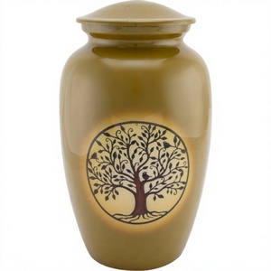 Urna Funeraria de Metal Esmaltado Verde Oliva con Motivo del Árbol de la Vida - Recipiente Conmemorativo para Cenizas Humanas de Adultos - Product Image 1