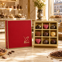 Boîte à chocolat de luxe en carton rouge et or, boîte de présentation, matériaux recyclés, 9 compartiments, emballage pour la Saint-Valentin, couvercle amovible