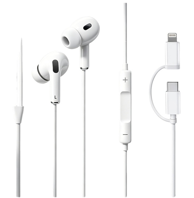 Premium 2 in 1 Lighting Type C Wired Earphone In-Ear Wired Headphones Lightweight High Fidelity Sound Quality Wired Headphones