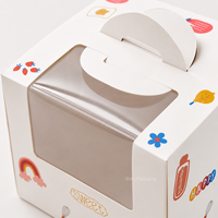 Boîte à gâteau personnalisée avec fenêtre transparente et poignée, 6/8/10/12 pouces, en papier kraft blanc, emballage de boulangerie avec logo pour anniversaire et mariage
