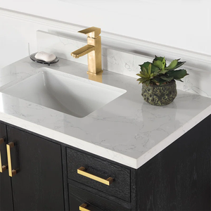 Mueble de Baño Moderno SENYUModern de Madera Negra con Tiradores de Latón y Estante Abierto para Almacenamiento - Product Image 5