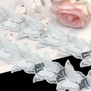 Passamaneria in pizzo a doppio strato in organza con farfalle, perle e glitter, ricamo floreale per applicazioni fai da te, decorazioni per abiti da sposa, 2026 - Product Image 6