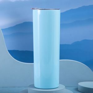 Gobelet isotherme droit et fin de 20 oz en acier inoxydable à double paroi sous vide, vierge pour sublimation et paillettes, avec couvercle et paille - Product Image 6
