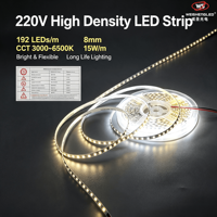 Lampu Strip LED 192leds Dual Color 2835 CCT 220V 1800K+6500k Laris Manis, Lampu Pita LED Plafon 8mm, Dapat Diatur Warna