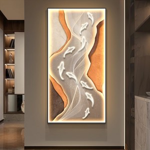 Quadro Decorativo per Ingresso e Corridoio, Motivo Nove <span class=keywords><strong>Pesci</strong></span>, Moderno Lusso Leggero, Verticale, con LED e Cristalli, Dipinto <span class=keywords><strong>di</strong></span> Natura Morta - Product Image 3