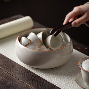 Chinese Retro Ru Kiln <b>Tea</b> Washer Large Ceramic Water Bowl Beige Porcelain Cup Washer For <b>Tea</b> <b>Set</b> Household Use - Product Image 1