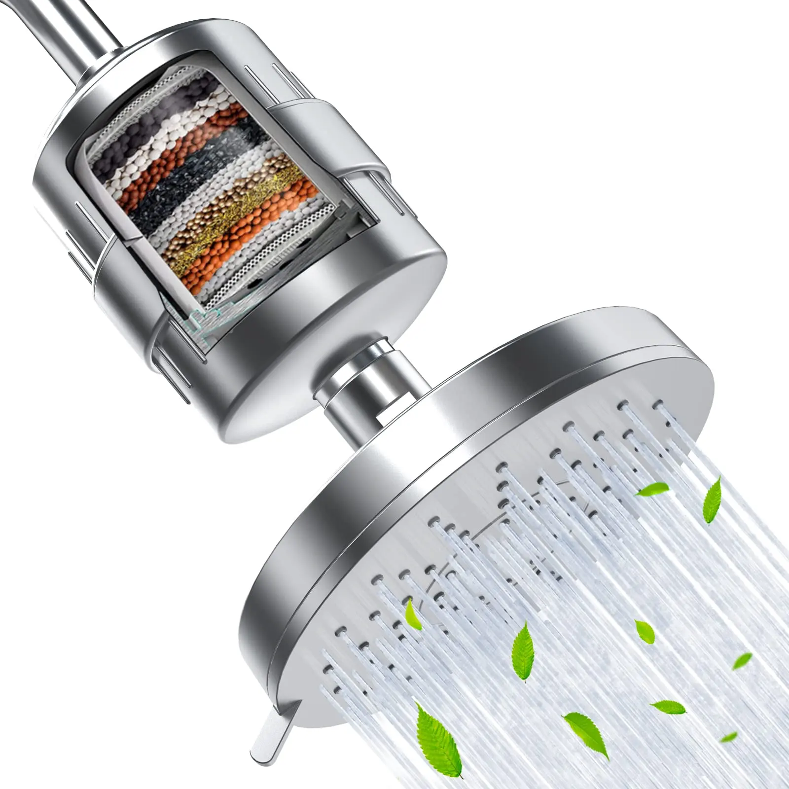 20 Stages Shower Filter Full Chrome Filter Shower Head High Flow Powerful Fixed Spa Filter Shower Head for Hard Water