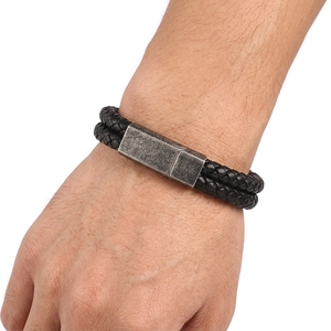 Bracelet en cuir TIZTI, bijoux en cuir, chaîne à maillons, fermoir magnétique en acier, acier inoxydable noir antique, bracelet en cuir tressé pour <span class=keywords><strong>homme</strong></span> - Product Image 2