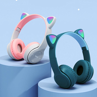 Casque sans fil P47 avec oreilles de chat mignonnes, lumière LED et fonction carte TF, casque de jeu sans fil pour enfants