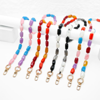 Lot de lanières de téléphone bandoulière en perles acryliques colorées, perles de 8 mm, longueur 134 cm, porte-clés métalliques, porte-carte d'identité personnalisé pour fans BTS