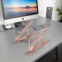 Support pour ordinateur portable pliable, stable, moderne, réglable en hauteur, en alliage d'aluminium durable, rose, dix vitesses, réglage multi-angles, portable