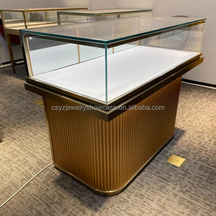New Style Gold OEM Jewelry Watch Kiosk Furniture Display Showcase Customized Design Decoration Rotating Mirror Jewelry Cabinet