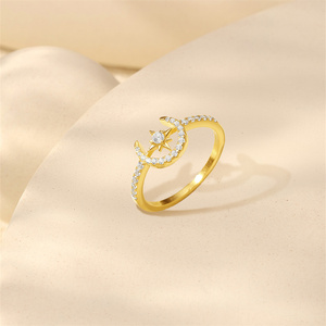 แหวนเงินแท้ชุบทอง 18K รูปดาวและพระจันทร์สำหรับผู้หญิงจาก CANNER Jewelry แหวนแบบเรียบหรู - Product Image 2