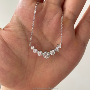Fine Jewelry S925 Silver Gold Plated 7Princess Moissanite <strong>D</strong> VVS1 Smile Pendant <strong>Necklace</strong> Graduated Diamond for Girl Gift - Product Image 2