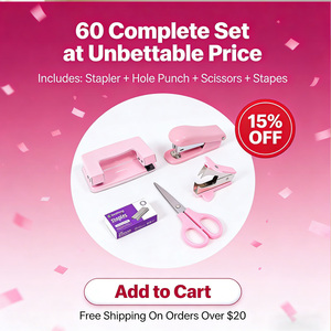 ชุดเครื่องเขียนสีชมพูน่ารักแบบขายส่ง ชุดอุปกรณ์จัดระเบียบโต๊ะทำงานครบชุด พร้อมที่เย็บ<span class=keywords><strong>กระดาษ</strong></span> เครื่องเจาะกระดาษ กรรไกร สำหรับโรงเรียนและสำนักงาน - Product Image 4