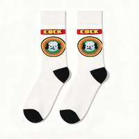 Chaussettes blanches personnalisées à talon et bout noirs, chaussettes mi-mollet avec logo personnalisé, chaussettes tricotées personnalisées en couleur intégrale, faible MOQ pour les marques