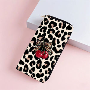 Cartera Larga de <span class=keywords><strong>Cuero</strong></span> PU con Estampado de Leopardo y Cerezas, Gran Capacidad, Tarjetero, Monedero con Cremallera, Estampado de Cebra, Impermeable - Product Image 2