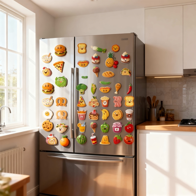 48pcs Food Fridge Magnets, Cute Magnetic Educational Gifts, Colorful Kitchen Refrigerator Magnets for Home & Office