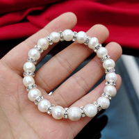 Bracelet de perles perlées, bracelet extensible avec perles intercalaires et strass, perles d'eau douce naturelles en vrac