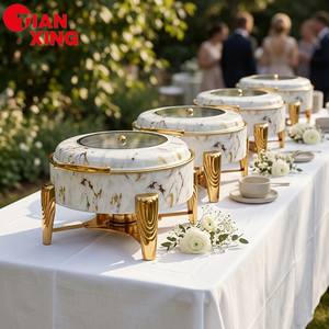 TIANXING Ensemble de 6 réchauds de buffet ronds dorés et blancs pour mariage, fête, hôtel, restaurant - Product Image 1