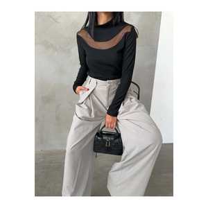 Blusa Minimalista para Mujer, Manga Larga, Malla Transparente, Estilo Diario - Product Image 1