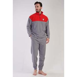 Conjunto de Pijama para Hombre con Cuello Polar, Hombros Caídos, Mangas Largas, Cierre de Cremallera y Puños con Bolsillos - Gris - Gris - Product Image 3